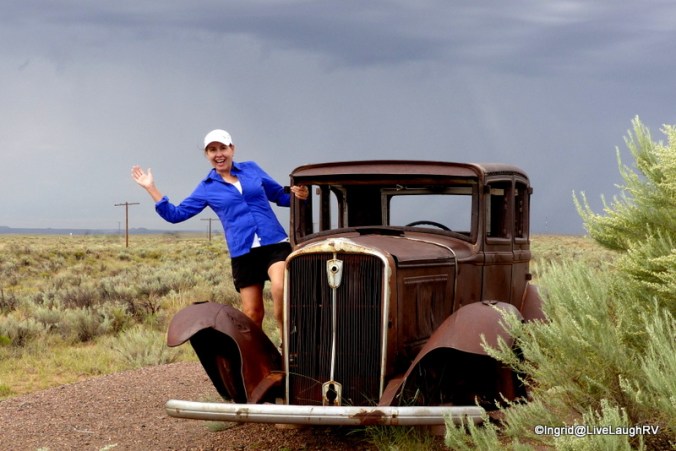 Retracing the historic route 66 - those are the original telephone poles. A quick photo before the bad storm rolls in.