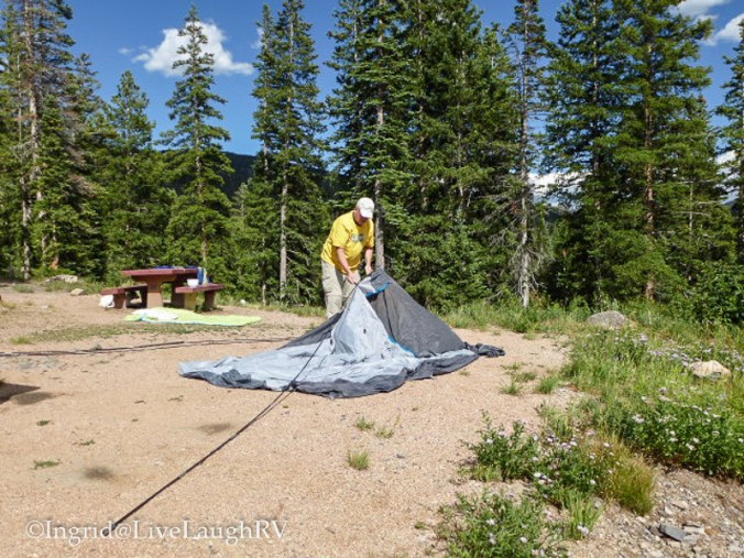breaking camp at Lake Irwin campground Crested Butte Colorado