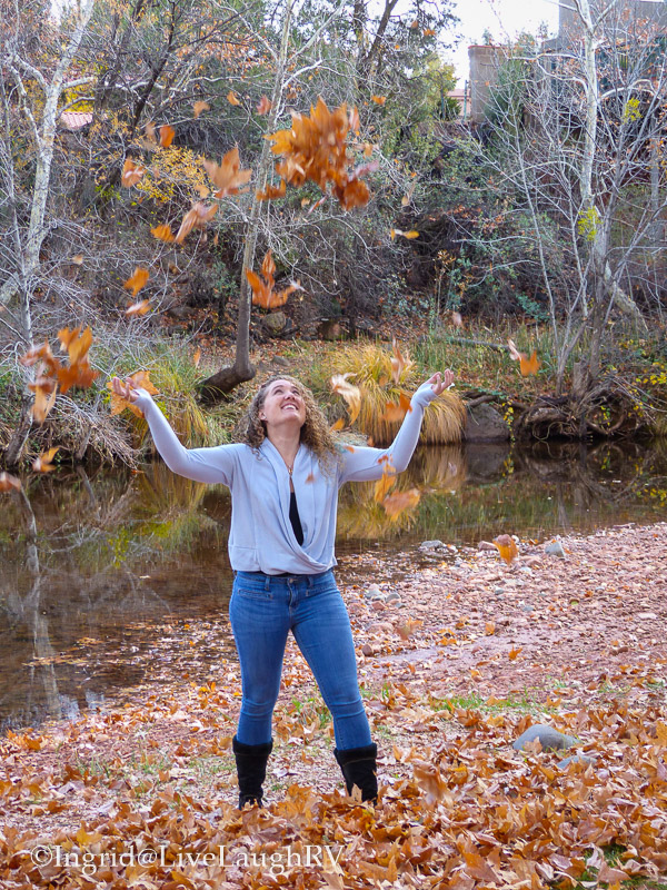 enjoying fall leaves