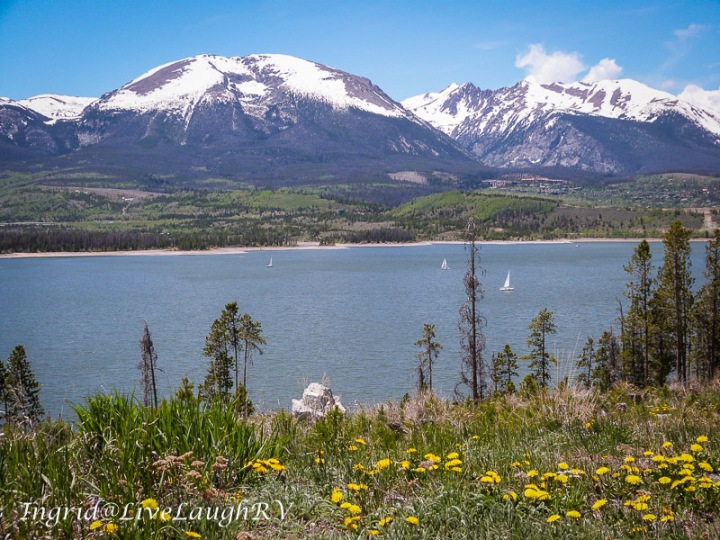 Prospector Campground, view of Dillon Reservoir and mountains. White River National Forest camping, #campingnearDenver, #DillonResevoir, #Breckenridge